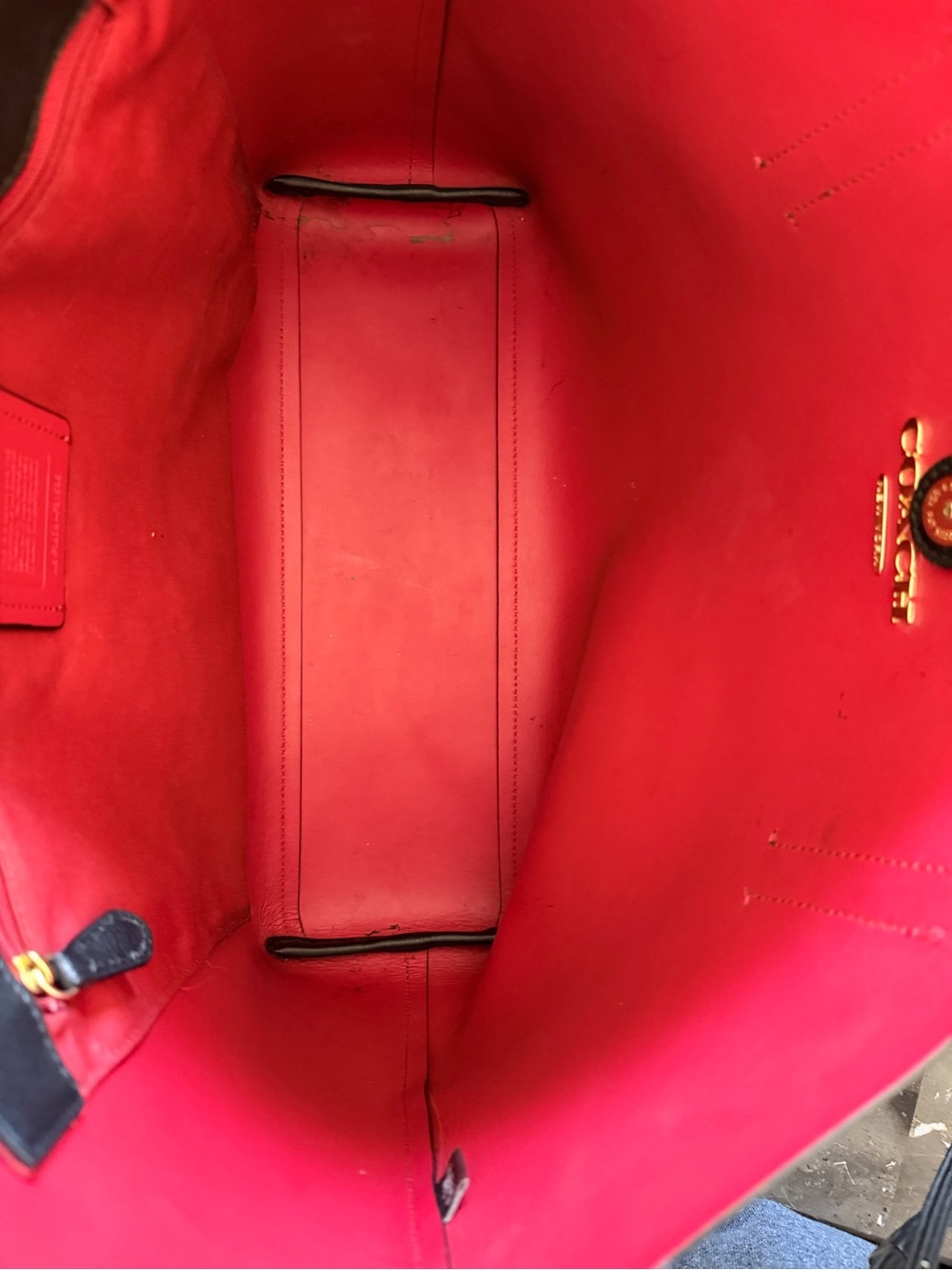 Coach Black Leather Tote with Red Interior and Plaid Bow - Picture 9 of 9